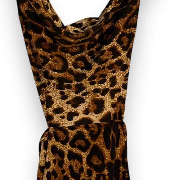 Mini Animal Print Exotic Dancer Dress Women's Small Brown Backless Chain Sexy - Picture 10 of 15